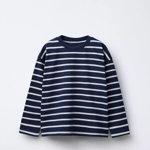 Zara Kids Navy and White Striped Long Sleeve Tee size 7/8